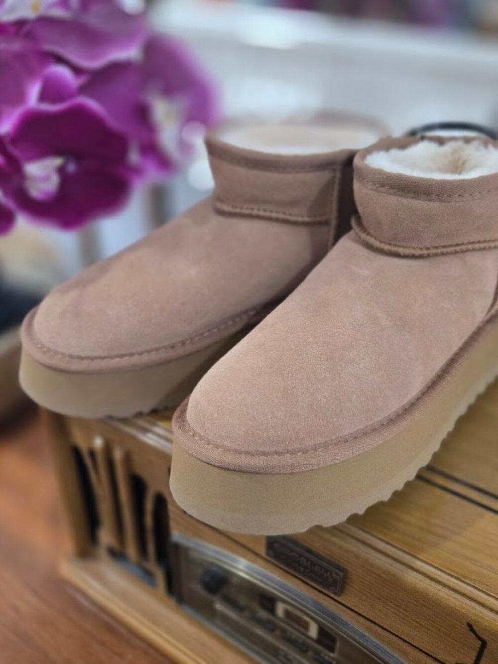 Brand New Classic Suede Ultra Mini Platform Boots - Chestnut (Size 8)